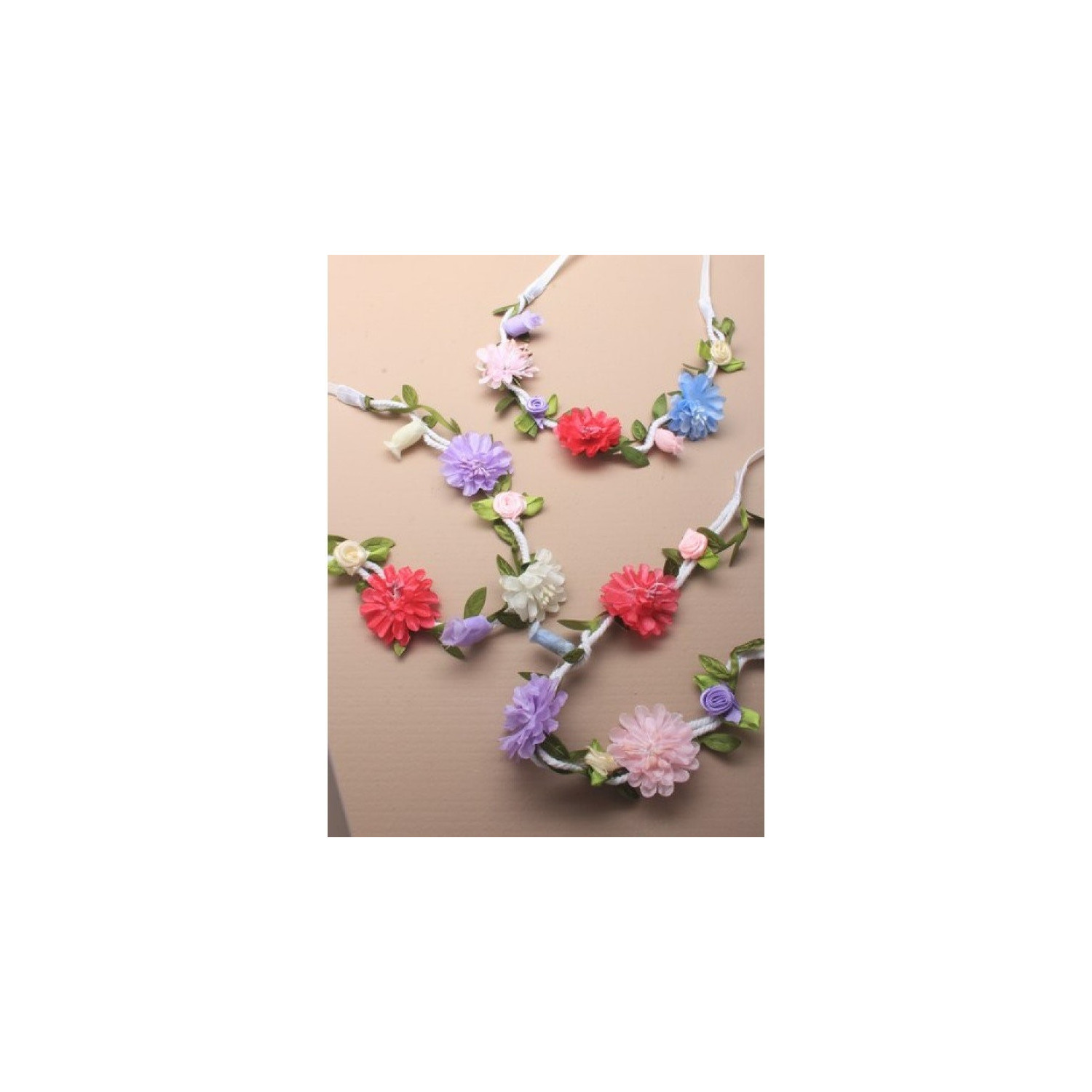 White corded flower garland bandeaux,headband,with elastic,3 colourways